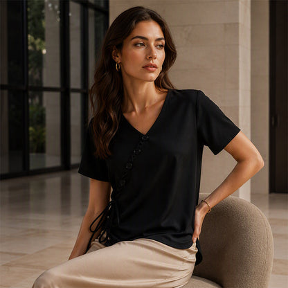Women's V-Neck Top with Side Tie