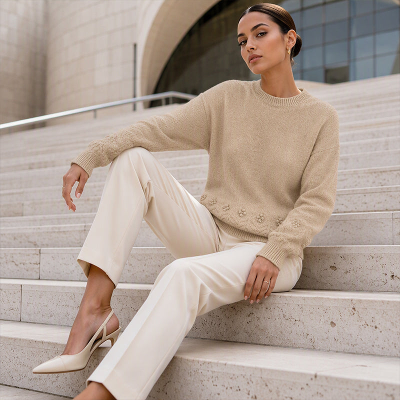 Women's Crew Neck Cable Knit Sweater