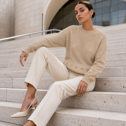 Women's Crew Neck Cable Knit Sweater