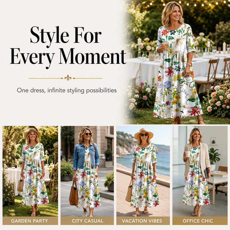 ✨Hot Sale 50% OFF 👗 Women's Short Sleeve Printed Dress with Pockets