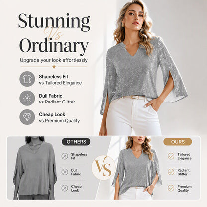 ⌛Limited-time offer-Women's Sparkly Split Flare Sleeve Top