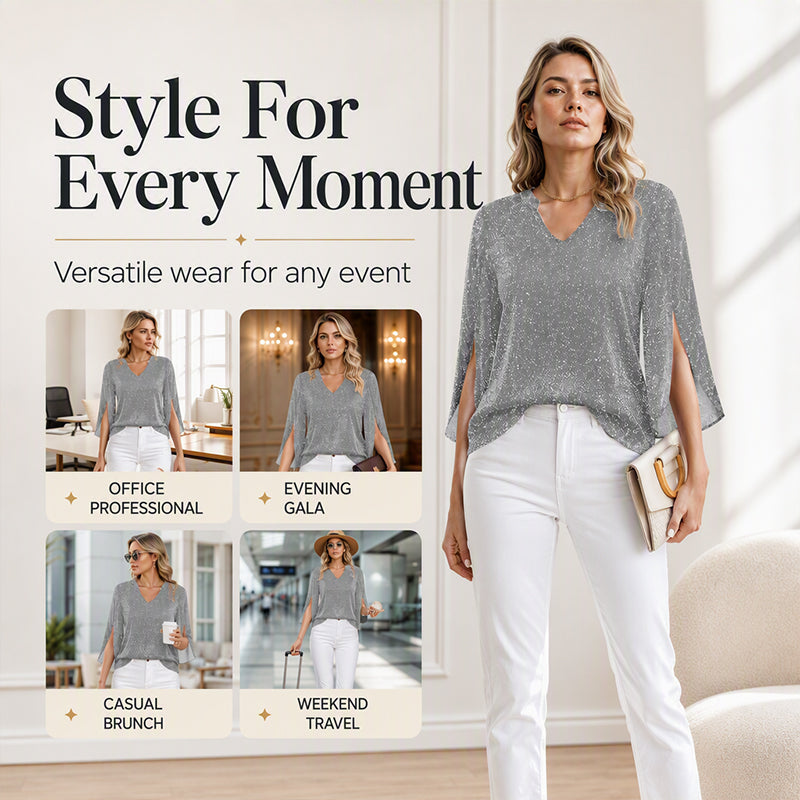 ⌛Limited-time offer-Women's Sparkly Split Flare Sleeve Top