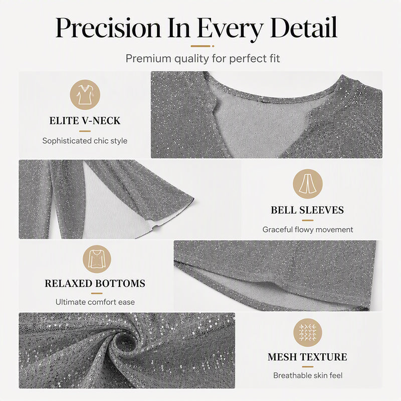 ⌛Limited-time offer-Women's Sparkly Split Flare Sleeve Top