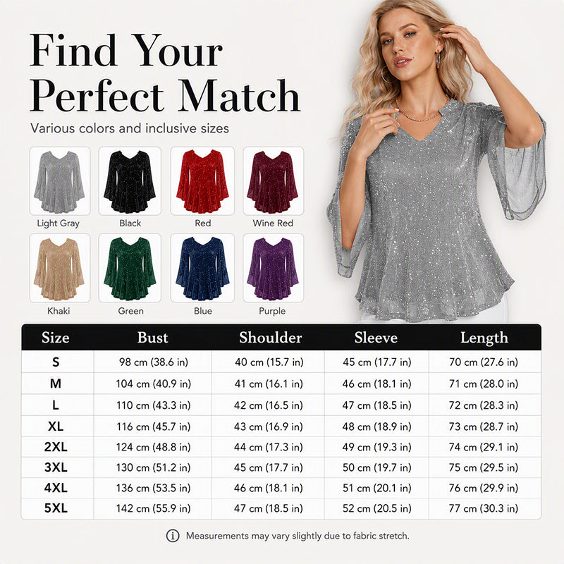 ⌛Limited-time offer-Women's Sparkly Split Flare Sleeve Top