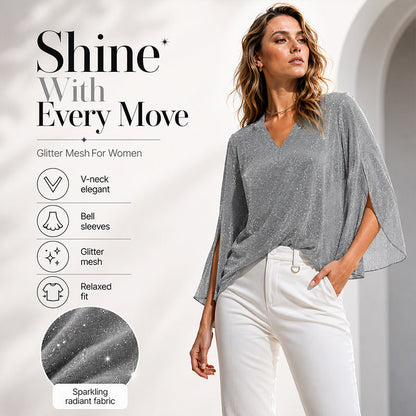⌛Limited-time offer-Women's Sparkly Split Flare Sleeve Top
