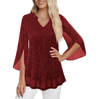 ⌛Limited-time offer-Women's Sparkly Split Flare Sleeve Top