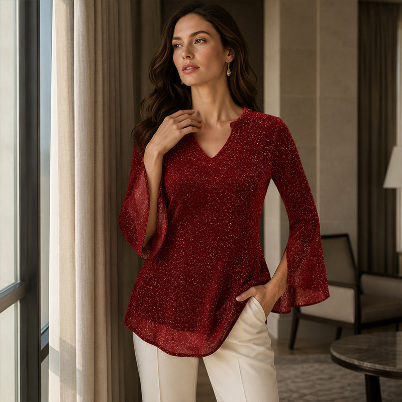 ⌛Limited-time offer-Women's Sparkly Split Flare Sleeve Top