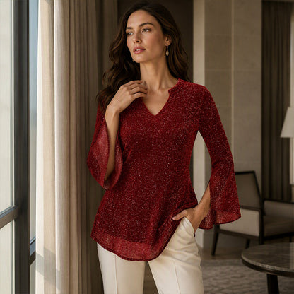 ⌛Limited-time offer-Women's Sparkly Split Flare Sleeve Top