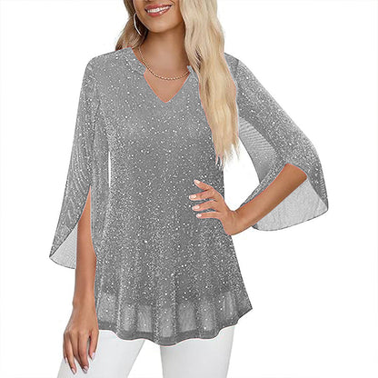⌛Limited-time offer-Women's Sparkly Split Flare Sleeve Top
