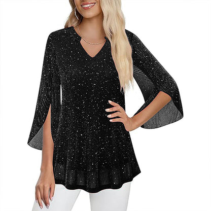 ⌛Limited-time offer-Women's Sparkly Split Flare Sleeve Top