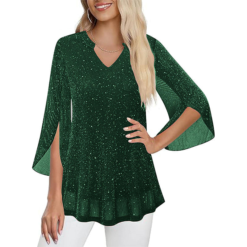 ⌛Limited-time offer-Women's Sparkly Split Flare Sleeve Top