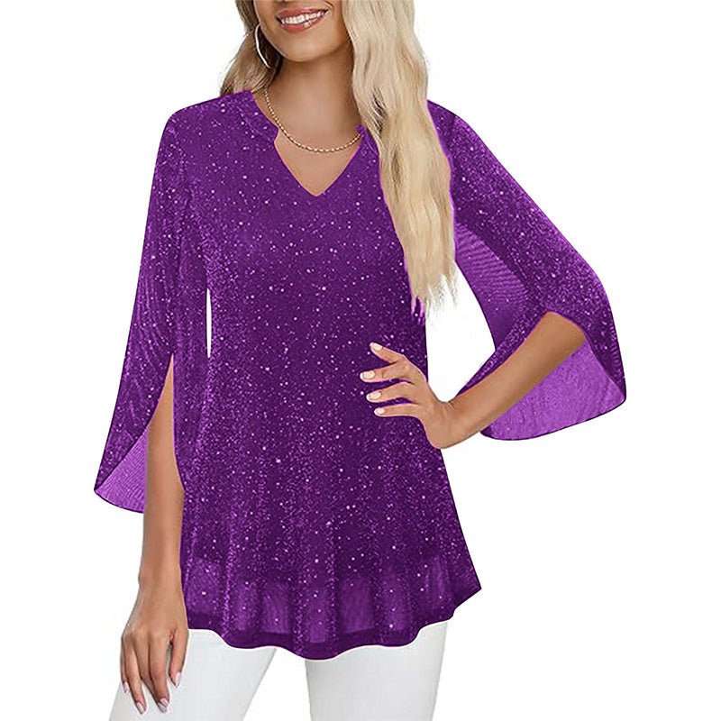 ⌛Limited-time offer-Women's Sparkly Split Flare Sleeve Top