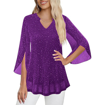 ⌛Limited-time offer-Women's Sparkly Split Flare Sleeve Top