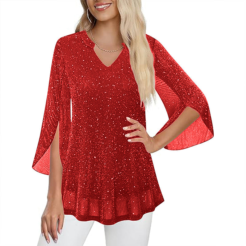 ⌛Limited-time offer-Women's Sparkly Split Flare Sleeve Top