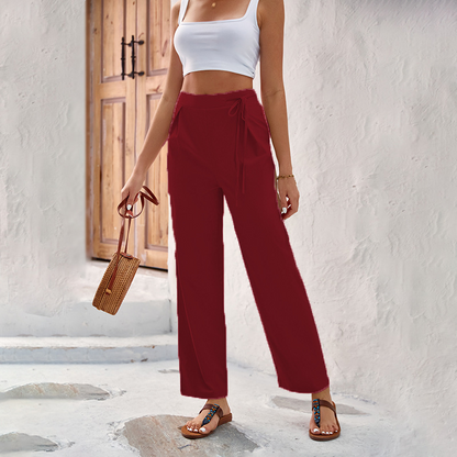 Women's High-Waist Drawstring Straight-Leg Pants