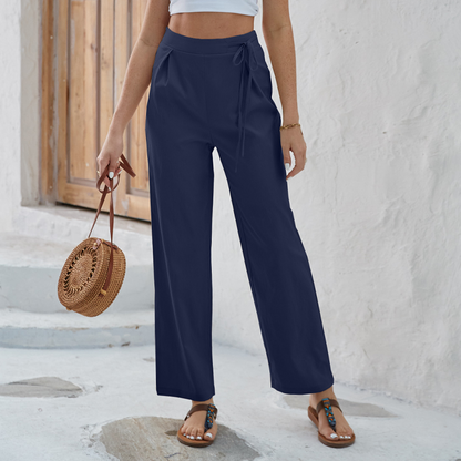 Women's High-Waist Drawstring Straight-Leg Pants