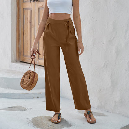 Women's High-Waist Drawstring Straight-Leg Pants