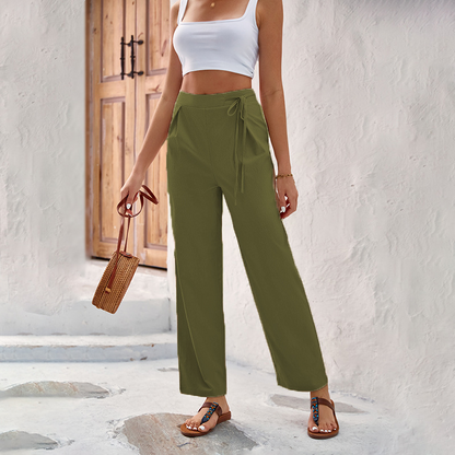 Women's High-Waist Drawstring Straight-Leg Pants