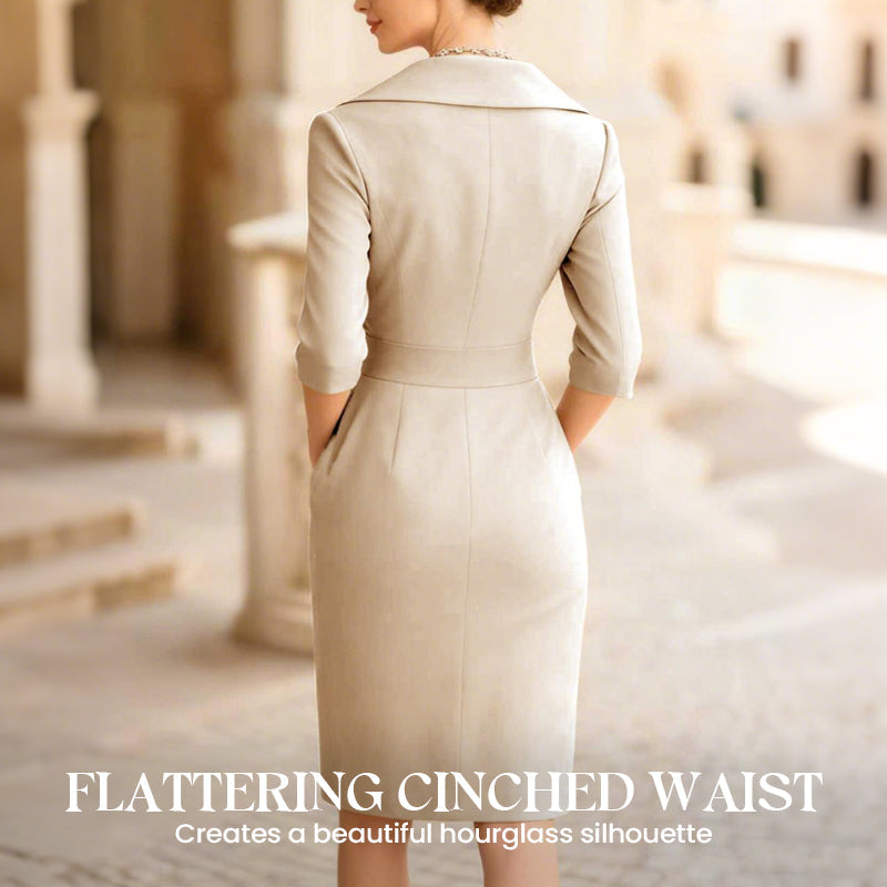 Elegant Lapel Collar Sheath Dress with Pockets