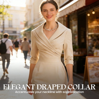 Elegant Lapel Collar Sheath Dress with Pockets
