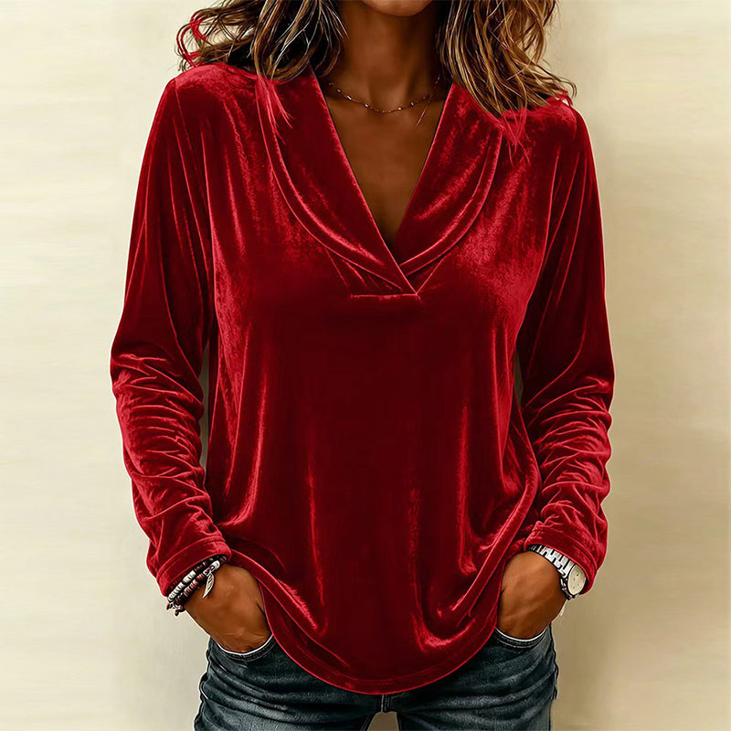 Women's Elegant Velvet V-Neck Top