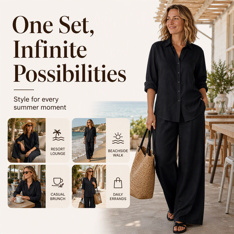 ✨New Arrivals & Special Offers-Women's Casual Shirt & Wide-Leg Pants Set