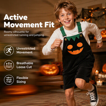 Kids Halloween Pumpkin Corduroy Overalls Suspender Shorts with Pockets
