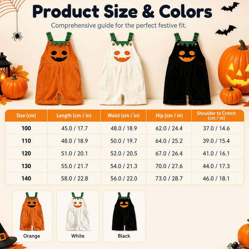 Kids Halloween Pumpkin Corduroy Overalls Suspender Shorts with Pockets