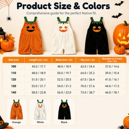Kids Halloween Pumpkin Corduroy Overalls Suspender Shorts with Pockets