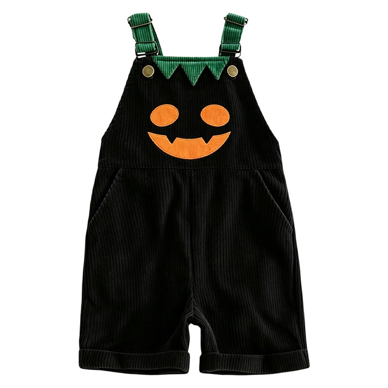 Kids Halloween Pumpkin Corduroy Overalls Suspender Shorts with Pockets