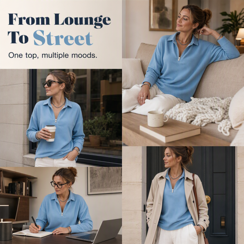 Relaxed Texture Zip Top