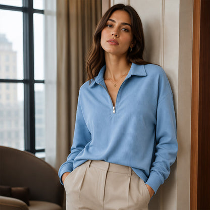 Relaxed Texture Zip Top