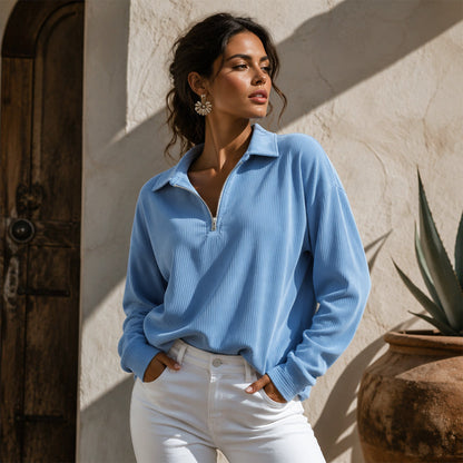 Relaxed Texture Zip Top