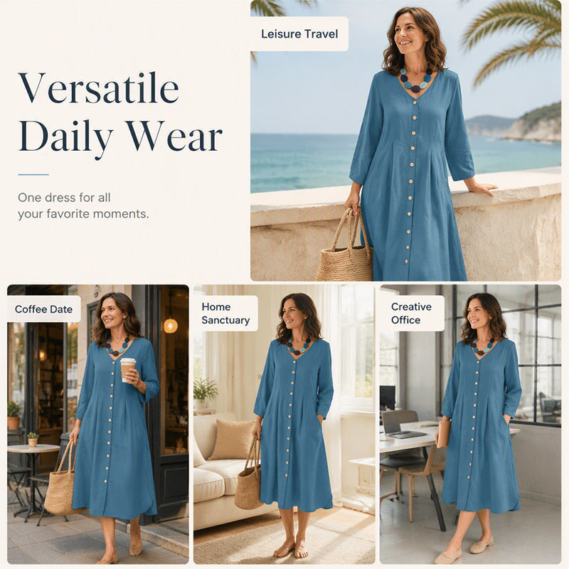 Women’s Casual V-Neck Dress with Pockets
