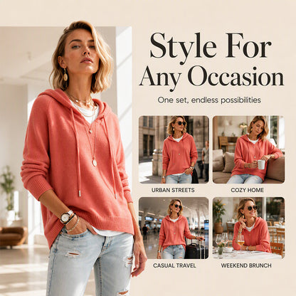 Women's Casual Hooded Sweater with Drawstring