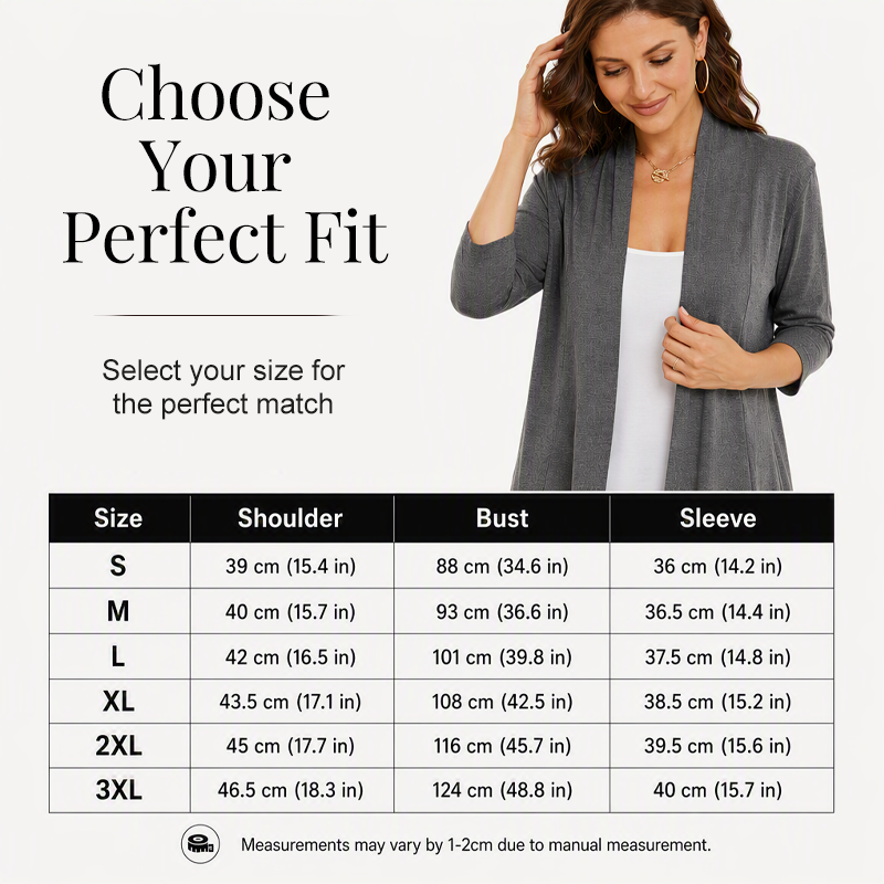 Women's 3/4 Sleeve Open Front Cardigan