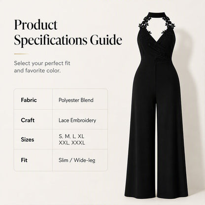 Women Elegant Halter Lace Pleated Wide Leg Jumpsuit