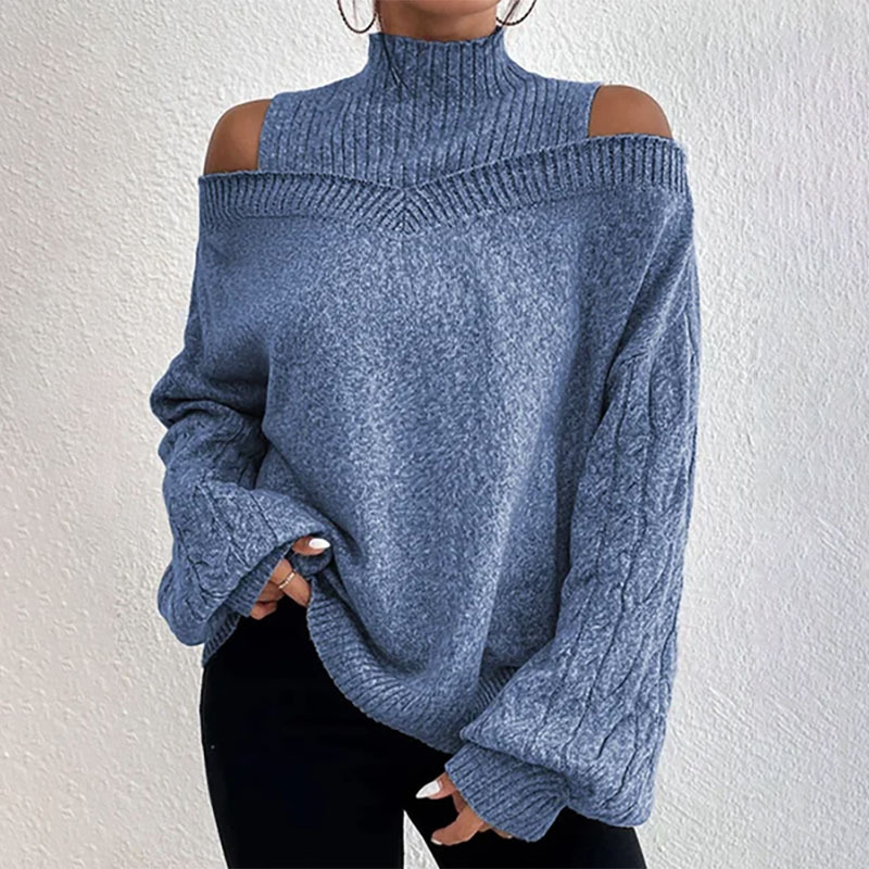 🔥 50% OFF! 👚Women’s Fashion High Neck Off-Shoulder Knit Sweater