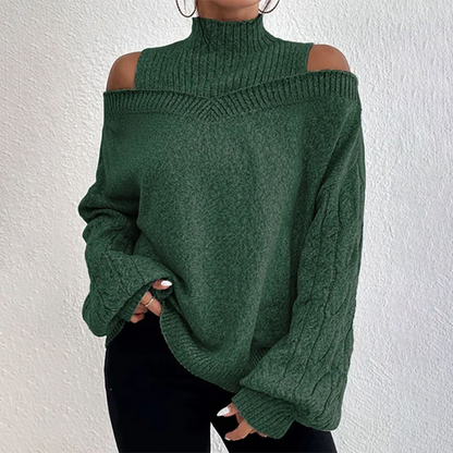 🔥 50% OFF! 👚Women’s Fashion High Neck Off-Shoulder Knit Sweater
