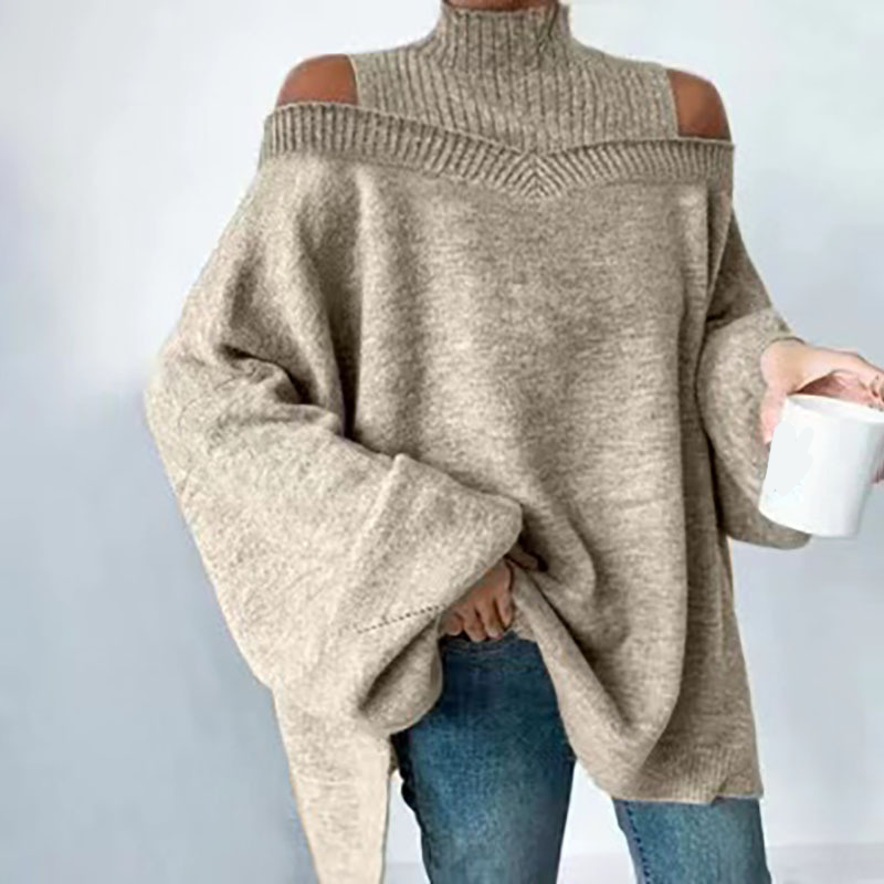 🔥 50% OFF! 👚Women’s Fashion High Neck Off-Shoulder Knit Sweater