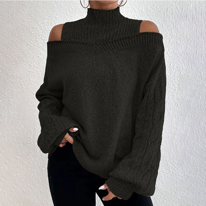 🔥 50% OFF! 👚Women’s Fashion High Neck Off-Shoulder Knit Sweater