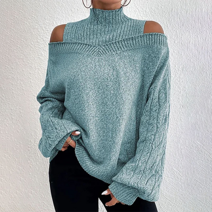 🔥 50% OFF! 👚Women’s Fashion High Neck Off-Shoulder Knit Sweater