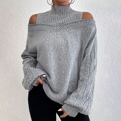 🔥 50% OFF! 👚Women’s Fashion High Neck Off-Shoulder Knit Sweater