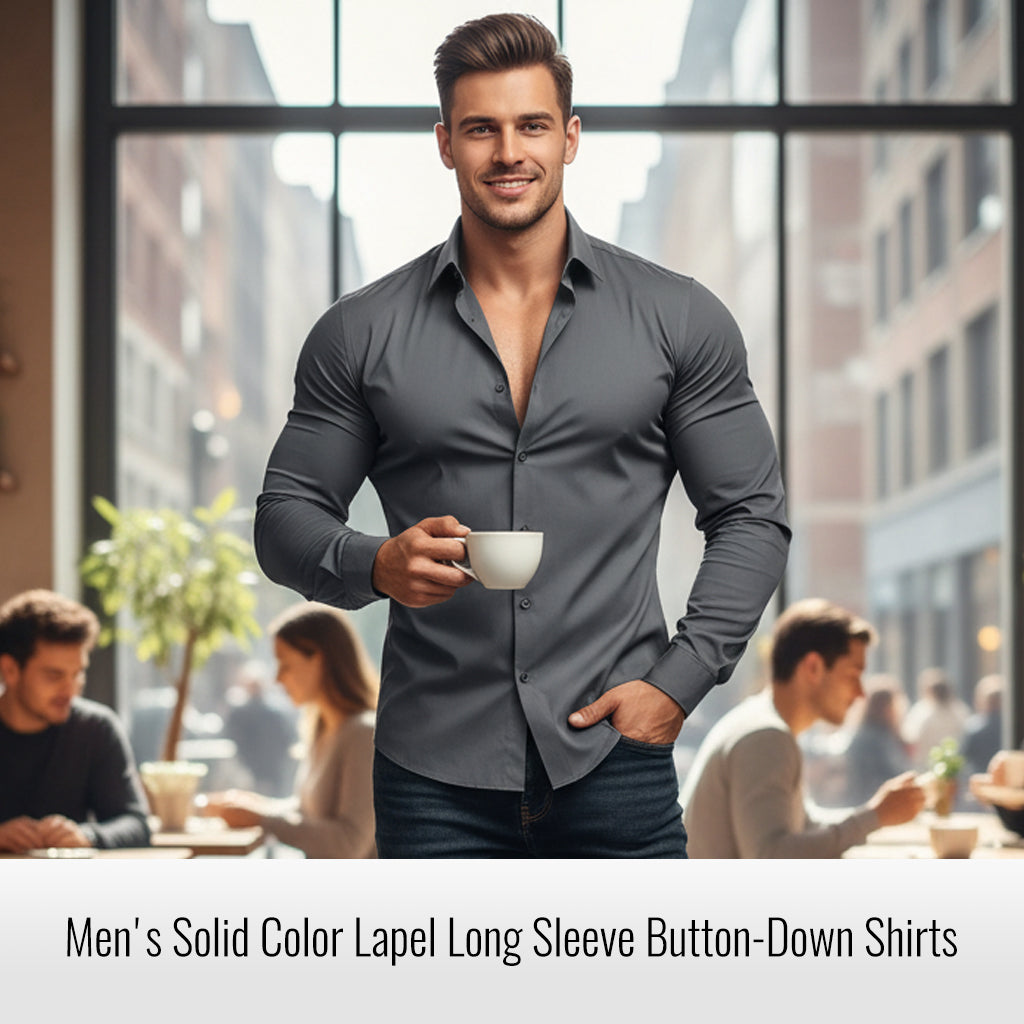 ⏰ Last Day of the Sale – 50% OFF ✨Men's Solid Color Lapel Long Sleeve Button-Down Shirts