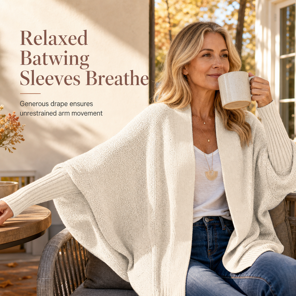 ⏰ Seasonal changeover sale: 50% off – quality at half the price! ✨Women's Loose Batwing Sleeve Knit Cardigan Open Front Shawl for Autumn and Winter