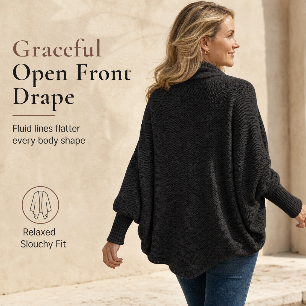 ⏰ Seasonal changeover sale: 50% off – quality at half the price! ✨Women's Loose Batwing Sleeve Knit Cardigan Open Front Shawl for Autumn and Winter