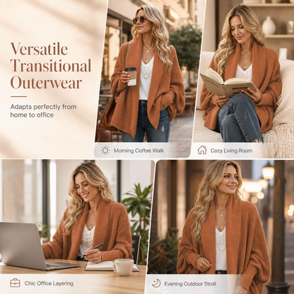 ⏰ Seasonal changeover sale: 50% off – quality at half the price! ✨Women's Loose Batwing Sleeve Knit Cardigan Open Front Shawl for Autumn and Winter
