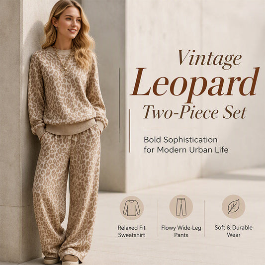 ⏰ Last Day of the Sale – 50% OFF ✨Women's Leopard Print Sweatshirt & Wide-Leg Pants Set