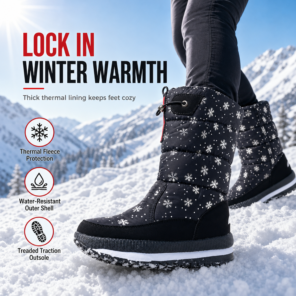 ✈️ Women's High‑Top Winter Snow Boots, Waterproof Non‑Slip Tall Boots with Thick Plush Lining & Thick Sole for Outdoor Snowy Days👢