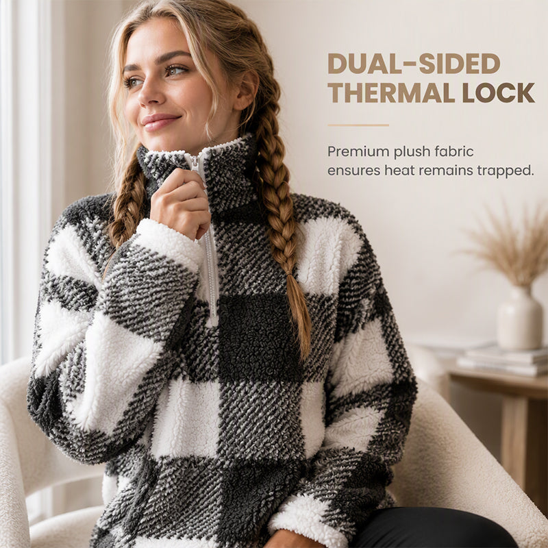 ⏰ Last Day of the Sale – 50% OFF ✨Women's Loose Fit Plaid Patchwork Sherpa Jacket